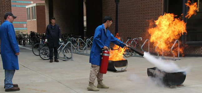 Live fire extinguisher training provided by HSRM staff.