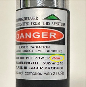 Laser pointer labeled as < 5 mW output
