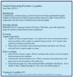 SOP for lyophilizers that is laminated and posted
