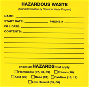 Yellow Chemical Waste Label