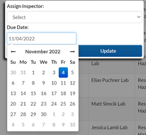 SafetyStratus Edit screen for pending inspections showing calendar to set due date